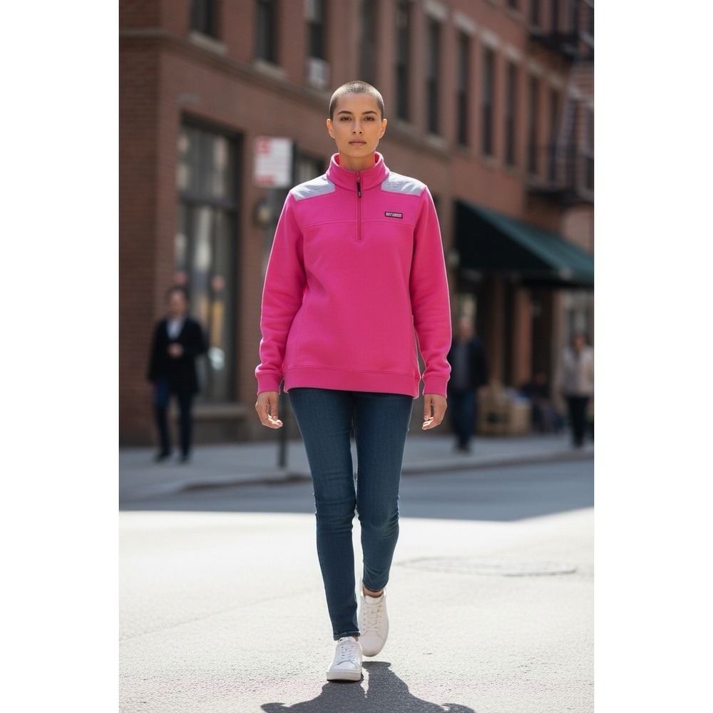 Vineyard Vines Pink 1/4 Zip Pullover Sweatshirt Women's Est M Striped Trim